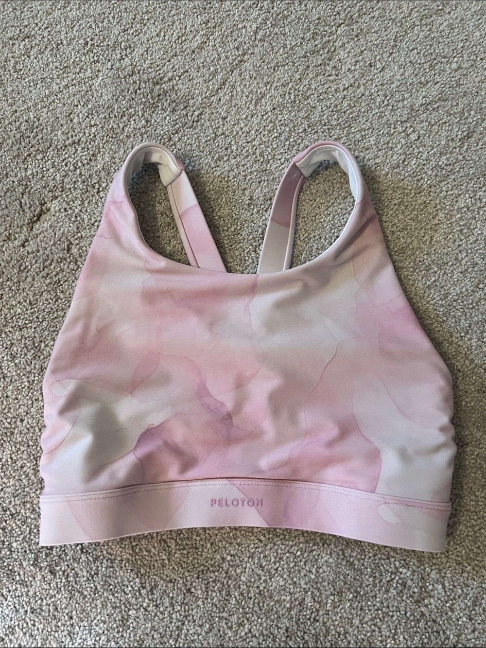 Peloton Pink Watercolor High Neck Sports Bra - Soft Blush Tones